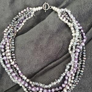 Gorgeous Multi Strand Genuine Pearl Necklace 925
